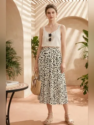 Dalmatian Polka Dot Pleated Midi Skirt – Size XS – Bohemian Style: Summer. thumbnail 2