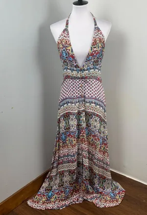 Anthropologie Raga Riviera Vibe Deep V Halter Maxi Dress Medium thumbnail 4