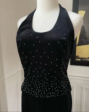 Scott McClintock 2000 Millennium Black Velvet Column Halter Dress 10 thumbnail 3