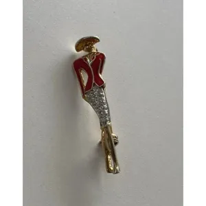 Vintage Elegant Lady Art Rhinestone Gold Tone Pin Red Suite Women’s Stones thumbnail 3