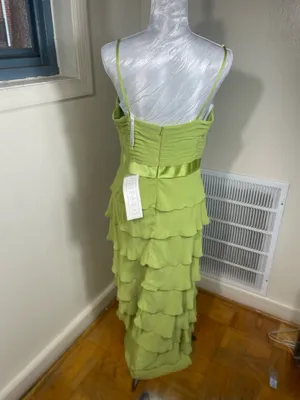 Vintage Lime Green Tiered Chiffon Gown autumn wedding quest banquet dress size thumbnail 2