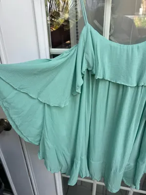 Z🐞Free People Mint Ruffle Spaghetti Strap Camisole thumbnail 6