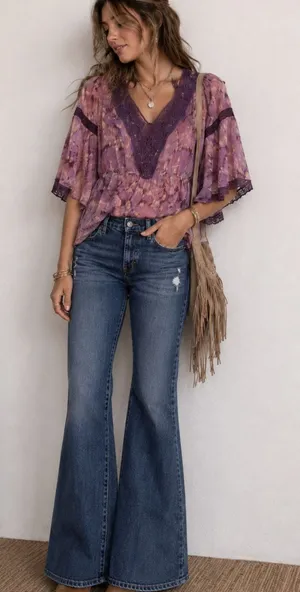 Free People Purple Indie Crochet Boho Blouse Womens S Festival Flutter 70s Style thumbnail 1