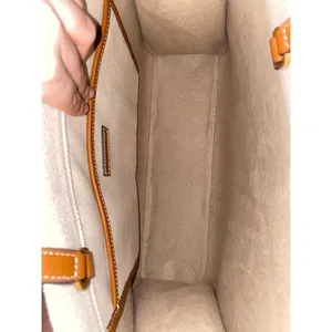 Tory Burch Bag Blake Canvas Jumbo Tote Leather Natural Classic Cuoio GUC thumbnail 4