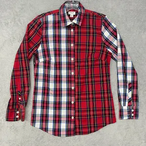J Crew Top Womens XS‎ Red White Signature Fit Cotton Mixed Tartan Plaid BM033 thumbnail 4