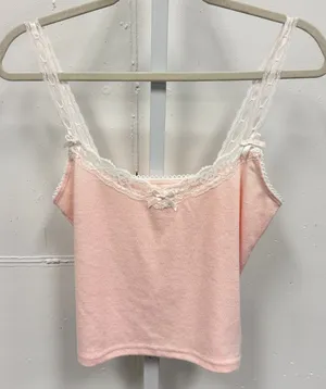 Edikted Pink Pointelle Lace Trim Cami Top Coquette Bow Detail Cropped Tank Small thumbnail 1