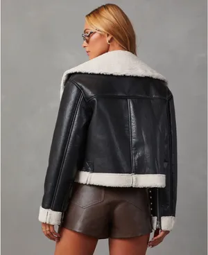 Vici Black Leather Sherpa Jacket  thumbnail 4
