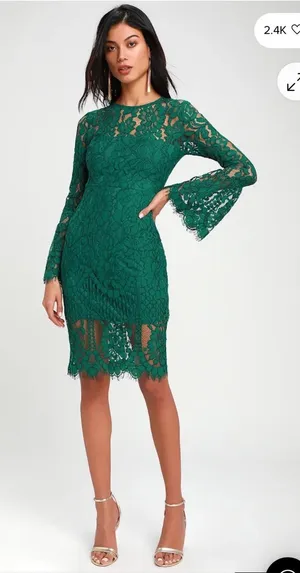 Lulus Enrapturing Elegance Green Lace Long Sleeve Midi Dress Bell Sleeve XS thumbnail 1