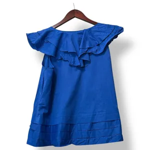 See by Chloe Womens‎ Blue Ruffle Tie Neck 100% Cotton Top 8 Boho Parisian Resort thumbnail 3