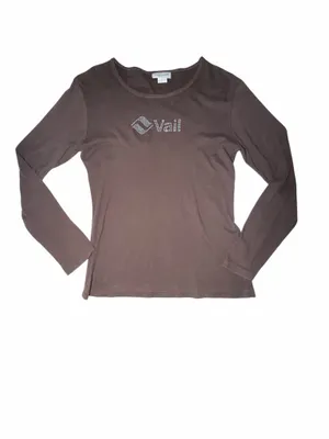 Vail Long Sleeve Shirt Brown Bedazzled Graphic Logo Tee Colorado Ski Resort thumbnail 2