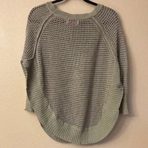 Anthropologie YOON Olive Green Open-Weave Crewneck Raglan Sleeve Poncho Sweater thumbnail 8