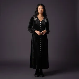 Vintage 90s black Gold embellished crushed velvet maxi whimsigoth emo glam thumbnail 4
