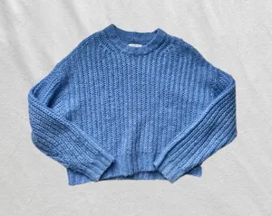 American Eagle Outfitters Blue Cropped Chunky Crewneck Sweater thumbnail 1