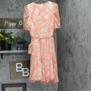Tommy Hilfiger Womens Tie Front Printed Capelet Fit & Flare Dress Coral Pink 8 thumbnail 2