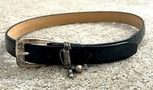 Vintage Brighton Black Leather Belt With Golf Bag and Charms Buckle Small thumbnail 1