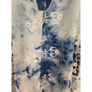 Mindset‎ by XCVI Large Blue Acid Wash Tie Dye Crochet Lace Poncho Top Boho thumbnail 5