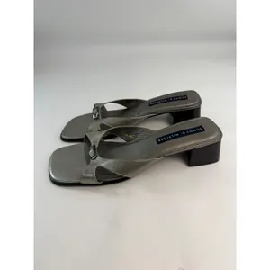 Tommy Hilfiger Vintage Metallic Silver Square Toe Block Heel Mules ALG-425 40 thumbnail 6