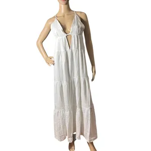 SNDYS Indigo Dress Womans XL White Maxi Plunging Neckline Summer Flowy NEW‎ thumbnail 3