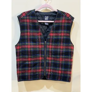 Vintage Gap Tartan‎ Plaid Quilted Puffer Best Wool Blend Size Small Holiday thumbnail 2