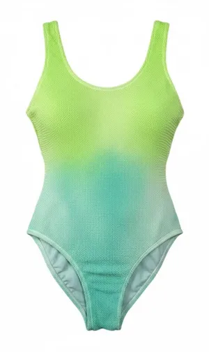 Green Aqua Ombre One Piece Swimsuit Women’s XS Scoop Neck Textured Swimwear thumbnail 1