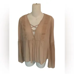Peasant Style Blouse Beige Tunic Top Ladies Sz M Cottagecore thumbnail 2