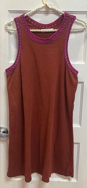Natural Life Crochet Trim Racerback Boho Dress Rust Orange Size Medium thumbnail 1