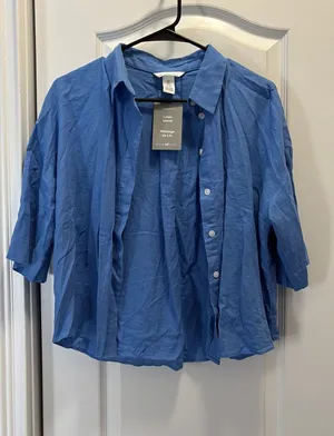 H&M Linen Top Blue thumbnail 1