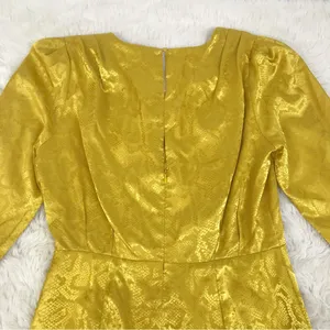 WAYF Yellow Gold Snake Print Long Sleeve Mini Dress Ruched Low Cut Large New‎ thumbnail 8