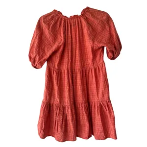BB Dakota Hustle and Glow Tiered Mini Dress Coral Plaid V-Neck XS thumbnail 4
