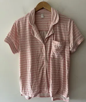 Bare Necessities Pink and White‎ Stripe Cozy Soft Pajama Top thumbnail 1