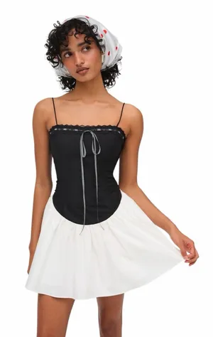 For Love & Lemons Black and White Annabelle Mini Dress Womans M thumbnail 1