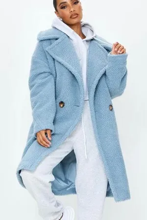PrettyLittleThing Light Blue Teddy Bear Coat - Size US 10 / UK 14 🧥✨ thumbnail 1