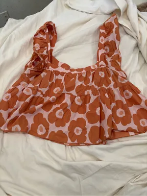 Vestique Pink Rust Floral Ruffle Babydoll Tank Top Size M 100% Cotton thumbnail 2