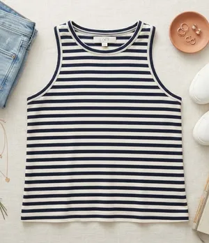Loft Womens Navy Blue White Striped Sleeveless Tank Top Crew Neck Cotton XL thumbnail 1