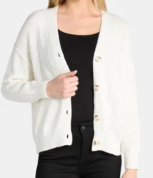 Time and Tru Womens Cardigan Size S (4-6) White Cotton Boyfriend Cozy Button thumbnail 1