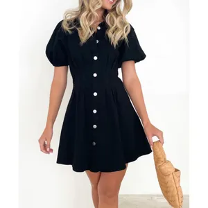 NWOT KDF Puff‎ Sleeve Black Denim Mini Dress - Size Small thumbnail 3