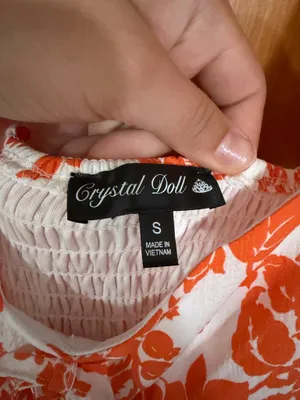 Crystal Doll Orange and white mini dress S flowy sleeves thumbnail 4