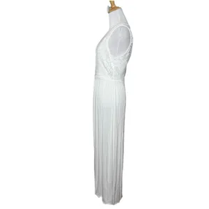 Forever 21 White Lace Sheer V Neck Dress Slit At Bottom Button Front Maxi Size M thumbnail 4