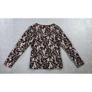 St. John's Bay Floral Cottagecore Top Small Brown‎ Scoop Neck Cotton Earthy Neutral Classic L/S thumbnail 3