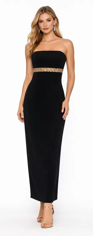 Jovani Strapless Black Column Gown Beaded Waist Sz 4‎ New thumbnail 1