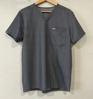 FIGS Technical Collection Scrub Top Gray Small V-Neck Pocket Excellent Uniform thumbnail 1