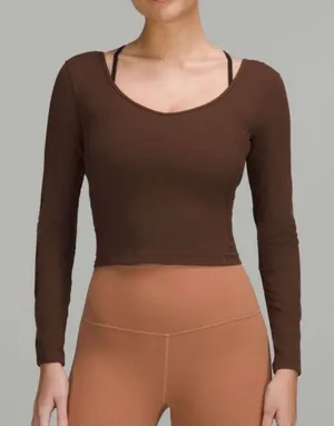 Lululemon Brown Align Cropped Long Sleeve Athletic Top in Java Size 2‎ thumbnail 1