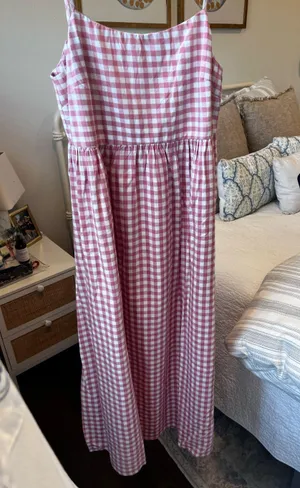 Pink Gingham Midi Dress thumbnail 1