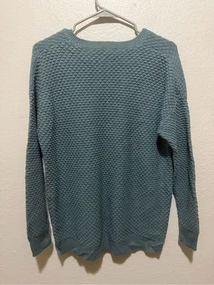 Madewell Landmark Side-Zip Sweater Medium Blue Teal Textured Knit thumbnail 3