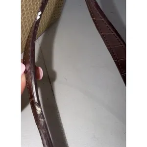 Vintage Brighton Style Y2K Handbag Brown‎ Leather Hearts Trim Plaid Straw Purse thumbnail 11