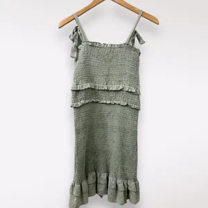 Mable L Light Green‎ Badale Smocked Ruffles Fitted Mini Dress Satin Stretch thumbnail 2