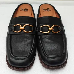 Sofft Black Leather Slide-On Bronze Metal Horsebit Accent Loafer Mules US 8 thumbnail 2