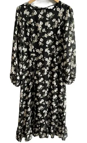 ASOS Emory Park Dark Ditzy Floral Print Maxi Dress Size Large Long Sleeve thumbnail 1