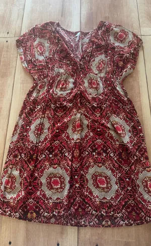 Xhilaration Womens XL Red Geometric Medallion‎ Empire Waist V-Neck Rayon Dress thumbnail 1
