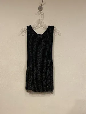 Arden B. Top Womens Medium Black Beaded Striped Tank Mini Party thumbnail 4